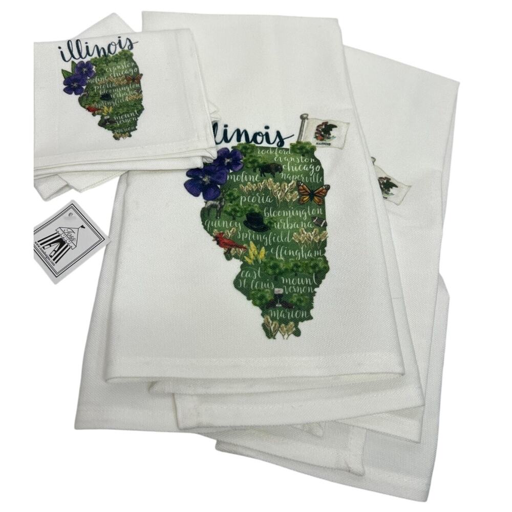 Set of 2 Kitchen Towels and 2 Napkins, Illinois Theme NWT!
